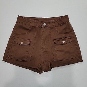 Shein Womens EZwear High Waist Flap Pocket Cotton Denim Shorts Brown Size 6 (M)